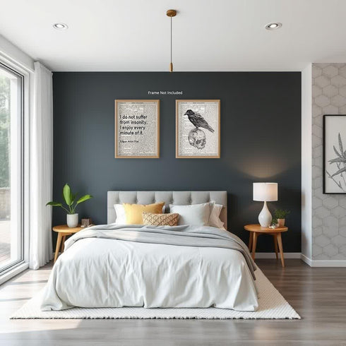 Posterizer 2 pcs-Edgar Allan Poe-Skull and raven Dictionary Print-Quotes-Retro Art-Gift for Steampunk or Goth Fans-- unframed wall art...